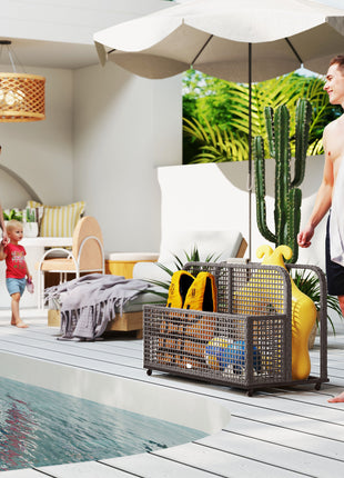 Pool Float Storage, Pool Caddy, with Wheels, 43.25" L x 22.5" W x 28" H, Light Gray