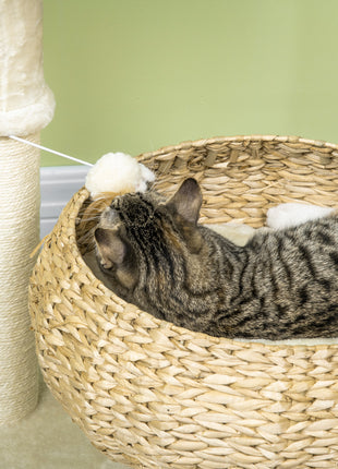 28" Elevated Cat Bed with Sisal Scratching Post for Indoor Kitties, Modern Cat Tree with Cute Basket Design, Small Cat Tree with Fun Ball Toy