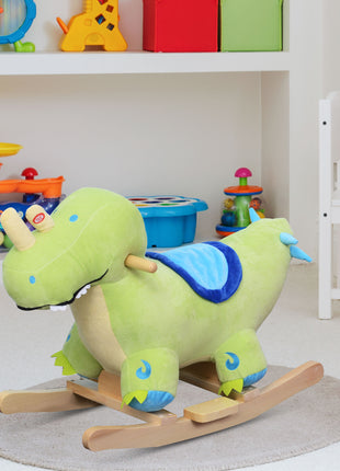 Kids Plush Ride-On Rocking Horse Toy Dinosaur Ride on Rocker Green with Realistic Sounds