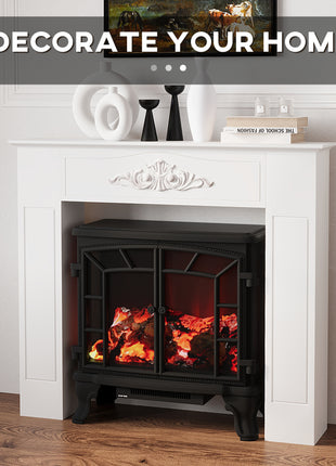 Freestanding Fireplace Surround, Modern Fireplace Mantel with Leg for Electric Fireplaces, 44.7" W x 40" H, White