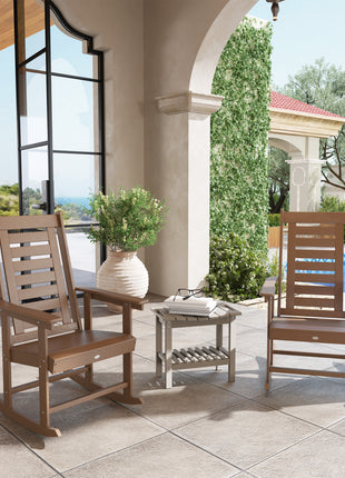 2 Pieces Outdoor Rocking Chairs, HDPE Patio Rockers with 28" High Back, Wide Armrests for Porch Backyard, Brown