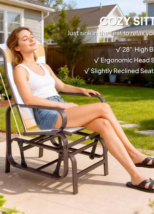 Gliding Lounger Chair Set of 2, Single Rockers with Lightweight Metal & Mesh Construction, Beige