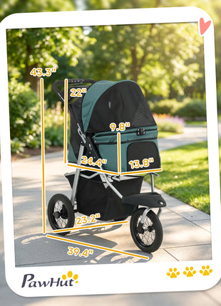 Dog Stroller, Foldable Dog Stroller with 12" Rubber Wheels for Small Dogs, Up to 22 LBS, Dark Green