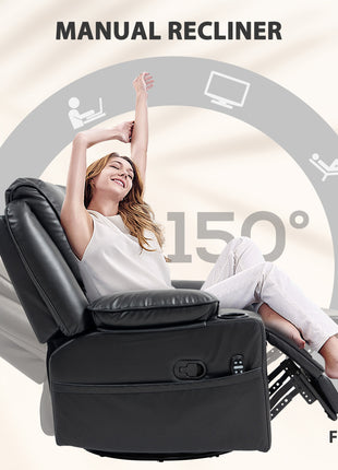 Recliner Massage Armchair with Heat Oversized Swivel Rocker with Footrest Remote and Side Pockets Black