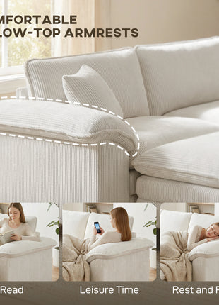 Sectional Sofa, L Shaped Couch with Deep Seat, Movable Ottoman and Pillow-top Armrests, Beige