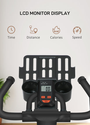 Exercise Bike, Flywheel Indoor Stationary Bike, Adjustable Height and Resistance, with LCD Monitor, Comfortable Seat Cushion, 264 lbs Capacity, Black and Red