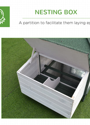 77" Wooden Chicken Coop Hen House Poultry Cage with Weatherproof Roof, Nesting Box, Enclosed Run and Removable Tray for Outdoor Backyard, Green