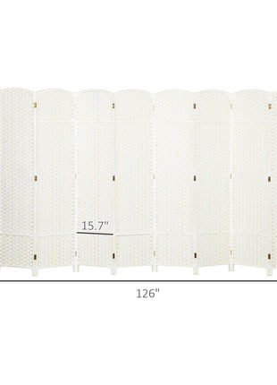 Folding Room Divider Screen 8 Panel 5.6 ' Tall Privacy Screen Freestanding Room Partition for Home Office, White