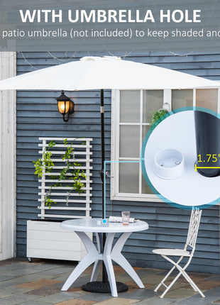 Patio Dining Table with Umbrella Hole Round Outdoor Bistro Table for Garden Lawn Backyard, White