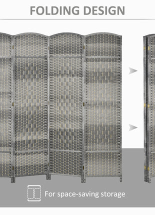 Folding Room Divider Screen 4 Panel 6' Tall Privacy Screen Freestanding Wood Partition for Home Office, Mixed Gray