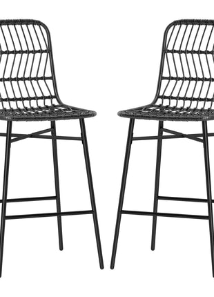 Rattan Counter Bar Stools Set of 2, 26" Counter Height Barstools with Back, Bar Chairs for Kitchen Island, Black