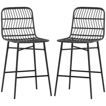 Rattan Counter Bar Stools Set of 2, 26" Counter Height Barstools with Back, Bar Chairs for Kitchen Island, Black
