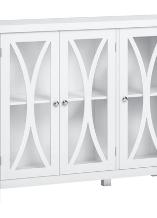 Sideboard, Buffet Cabinet with 3 Tempered Glass Doors, Arc Pattern and Adjustable Storage Shelf, Credenza, White