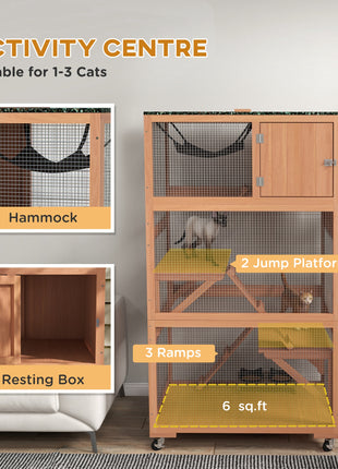 Catio, Outdoor Cat Enclosure House on Wheels with Hammock, Orange