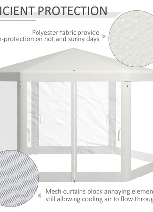 13' x 11' Outdoor Party Tent, Hexagon Sun Shade Shelter Canopy w/ Protective Mesh Sidewalls, Ropes & Stakes, Cream
