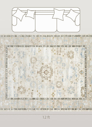 9x12 Area Rug, Indoor Boho Machine Washable Carpet for Living Room, Bedroom, Dining Room, Kitchen, Blue