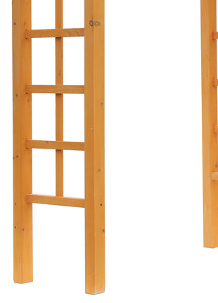 7' Wood Steel Outdoor Garden Arched Trellis Arbor with Natural Fir Wood & Side Panel for Climbing Vines, Orange
