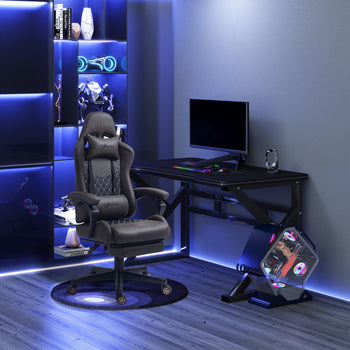 Racing Gaming Chair,  PU Leather Gamer Chair with High Back, Footrest, Lumbar Support, Adjustable Height, Brown