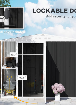 8 x 4ft Outdoor Garden Shed, Metal Shed with Air Vents and Lock for Backyard, Garden, Patio, Dark Gray