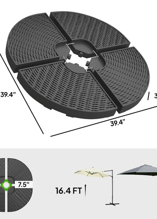 HDPE Material Patio Umbrella Base Weights Sand Filled up to 150 Lb. for Any Offset Umbrella Base | 4-Piece, Water or Sand Filled, All-Weather, Black (Round)