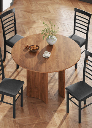 Wooden Dining Chairs Set of 2, Farmhouse Upholstered Kitchen Chairs with Rubber Wood Frame, Black and Gray