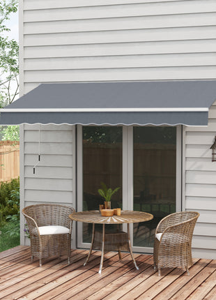 10' x 8' Patio Awning, Manual Retractable Sun Shade with UV Protection and Easy Crank Opening, Dark Gray