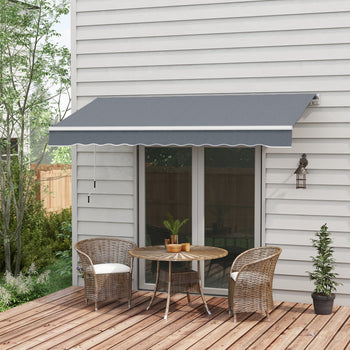 10' x 8' Patio Awning, Manual Retractable Sun Shade with UV Protection and Easy Crank Opening, Dark Gray