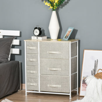 7-Drawer Dresser Storage Tower Cabinet Organizer Unit, Easy Pull Fabric Bins with Metal Frame for Bedroom, Closets, Light Gray