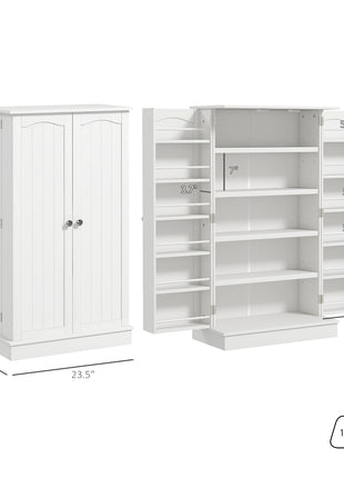 Freestanding Kitchen Pantry Cabinet, Kitchen Sideboard Cabinet with 12 Door Shelves, Double Doors, 5-tier Shelving, Paper White