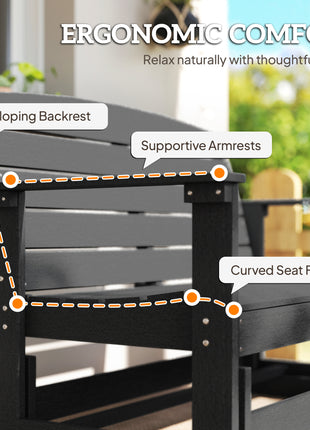 Patio Glider Bench w/ HDPE Slatted Double Rocking Chair, Black