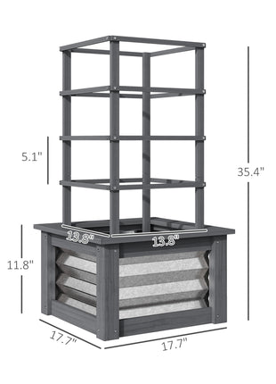 Wooden Raised Garden Bed with Trellis, Galvanized Planter Box Elevated Garden Bed for Garden, Patio, Gray