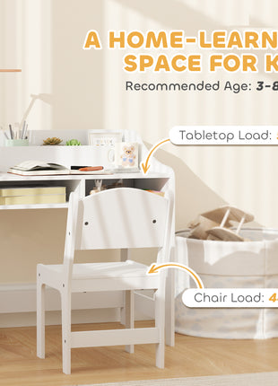 Kids Desk and Chair Set with Storage and Shelves, for Bedroom & Study Room, Gift for 3-8 Years Old, White