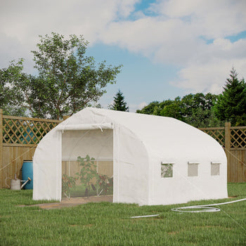 11.5' x 10' x 6.5' Walk-in Tunnel Greenhouse, Green House with Zippered Mesh Door, 7 Mesh Windows & Roll-up Sidewalls, Upgraded Gardening Plant Hot House with Galvanized Steel Hoops, White