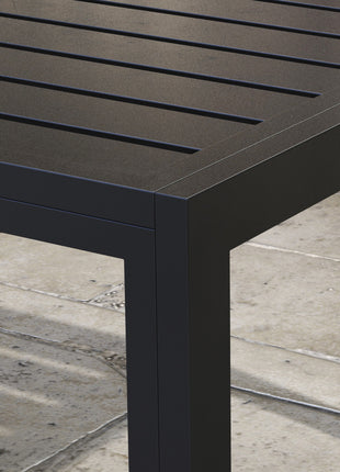 Outdoor Coffee Table, Rectangular Patio Side Table with Steel Frame and Slat Tabletop for Garden, Balcony, Black