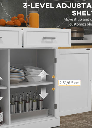 Rolling Kitchen Island with Drop Leaf Wood Breakfast Bar, Farmhouse Kitchen Cart with 2 Drawers, Adjustable Shelves for Dining Room, White