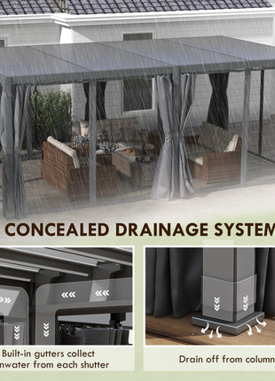 12' x 19' Aluminum Pergola with Adjustable Louvered, Outdoor Pergola with Curtains and Netting, Dark Gray