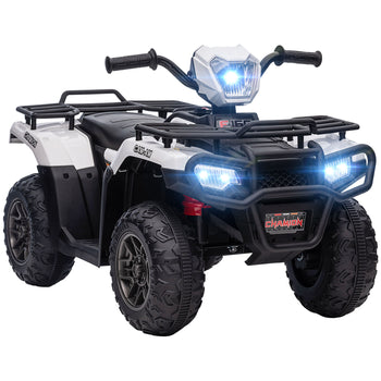 12V Electric Toy Car with Forward Backward Function, Music, LED Headlights, for Ages 3-5 Years, White