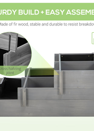 3 Tier Raised Garden Bed, Water Draining Fabric for Soil, Elevated Wood Flower Box for Vegetables, Herbs, Gray