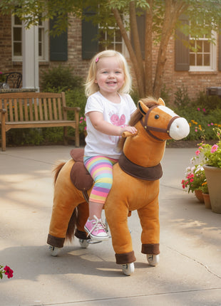 Ride on Horse, Plush Riding Pony for Ages 3-5, Walking Horse Animal with Wheels for Active Play, Dark Brown