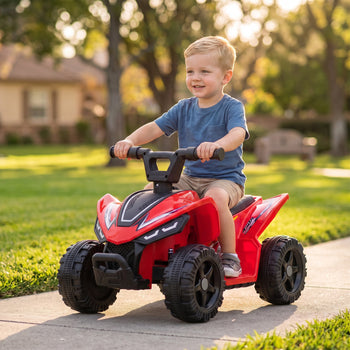 Kids ATV, 6V Battery Powered Kids Quad with 4 Wheeler, Handlebar Button Control, Max 1.2MPH, Max 55lbs Load, Red