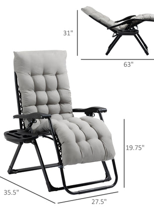 Padded Zero Gravity Chair, Folding Recliner Chair with Cup Holder Cushion, Gray