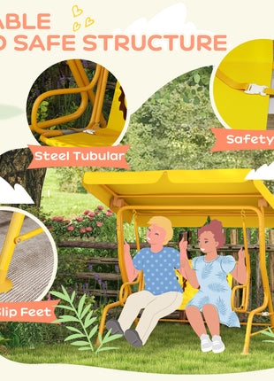 Kids Patio Swing Chair with Adjustable Canopy, Safety Belt for Patio, Garden, Poolside, Balcony, Yellow