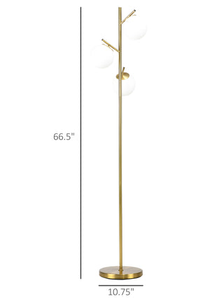 Modern 3-Light Floor Lamp for Living Room, Tree Standing Lamp with Globe Lampshades, 10.75"x10.75"x66.5", Gold