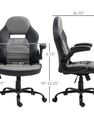 PU Leather Gaming Chair with Flip-up Armrests, Racing Style Computer Chair, Height Adjustable Home Office Chair with Swivel Wheels and Tilt Function, Gray