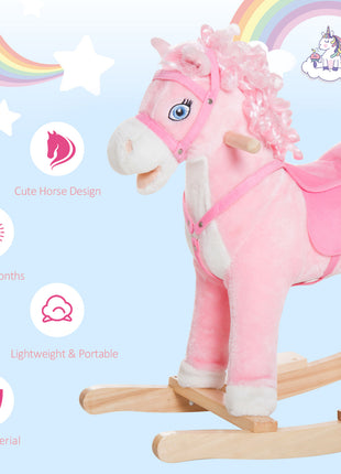 Kids Ride on Rocking Horse Toddler Plush Toy with Realistic Sounds and Swinging Tail for 3 Years Old Children