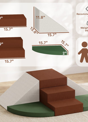 Foam Climbing Blocks, 8PCS Climbing Toys, Velvet Fabric, Foam, Non-Slip, Kids Soft Play Set for Crawling, Ages 1+, Brown