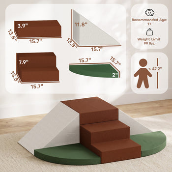 Foam Climbing Blocks, 8PCS Climbing Toys, Velvet Fabric, Foam, Non-Slip, Kids Soft Play Set for Crawling, Ages 1+, Brown