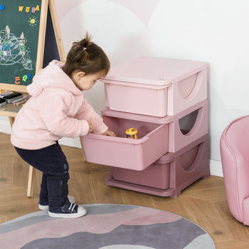 3 Drawers Kids Storage Unit, 3 Tier Stackable Toy Organizers and Storage Chest for Bedroom, Nursery, Playroom, Pink