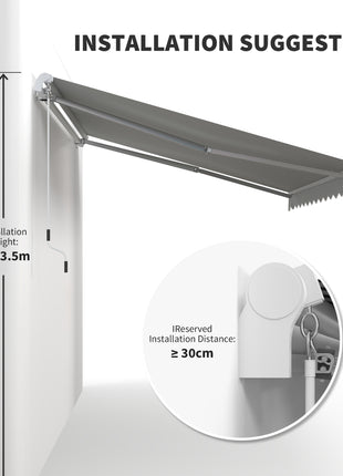 12' x 8' Retractable Awning Patio Awnings Sun Shade Shelter with Manual Crank Handle, 280g/m² UV & Water-Resistant Fabric and Aluminum Frame for Deck, Balcony, Yard, Light gray