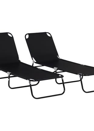 2 Piece Folding Chaise Lounge Pool Chairs, Outdoor Sun Tanning Chairs with 5-Level Reclining Back, Steel Frame for Beach, Yard, Patio, Black